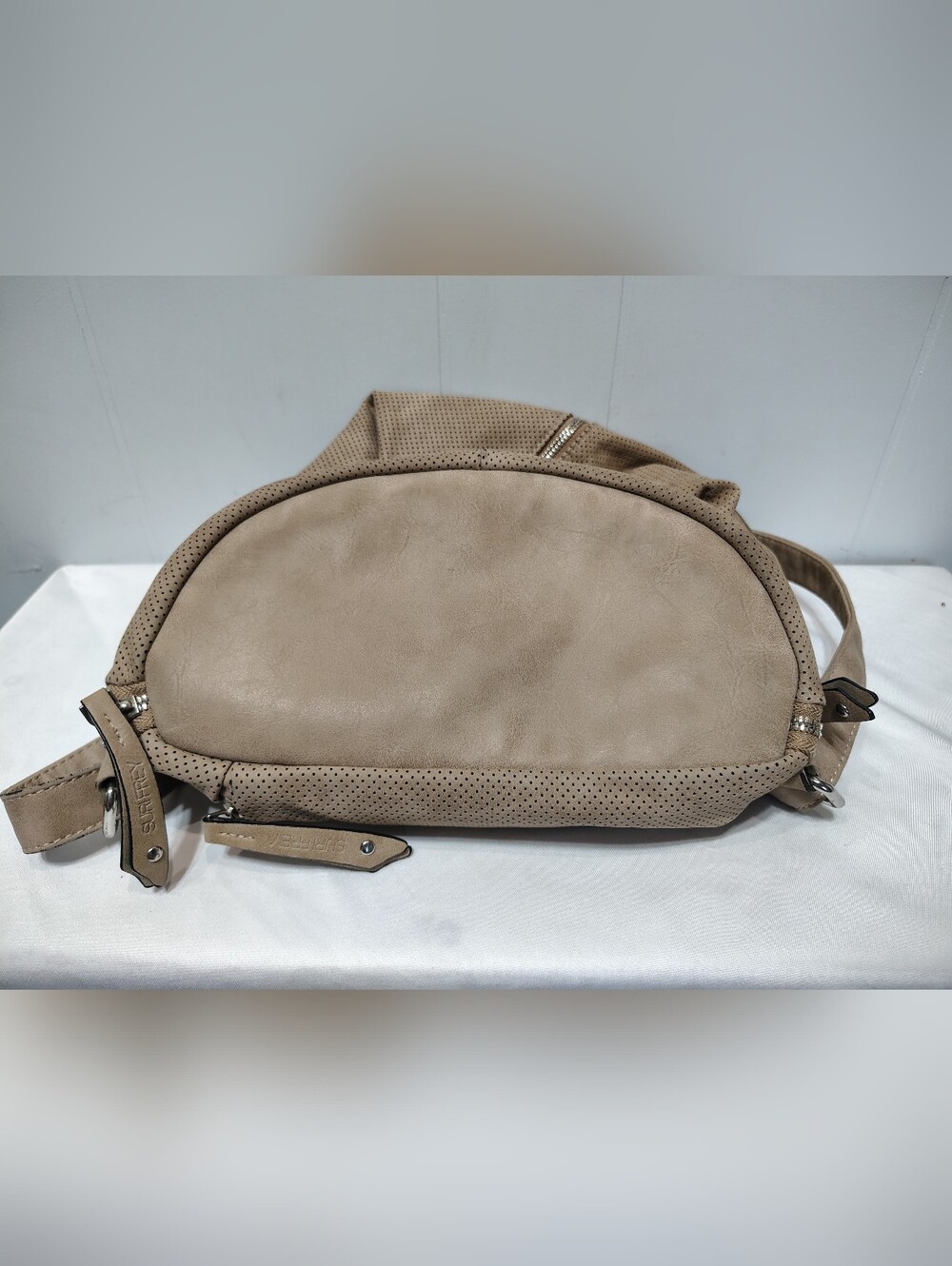 Suri Frey Romy Backpack Purse in Light Beige Large 13x13 Vegan Leather - Picture 9 of 12